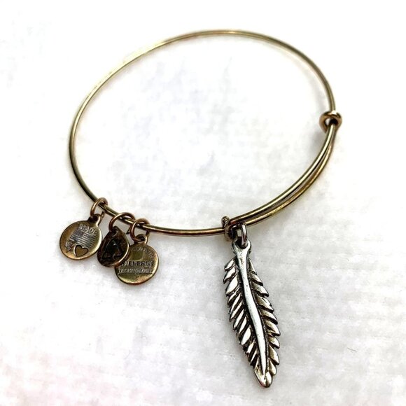 Alex and Ani Feather Charm Bracelet - Gold/Silver, Expands 2"- 3.5" - Picture 1 of 2